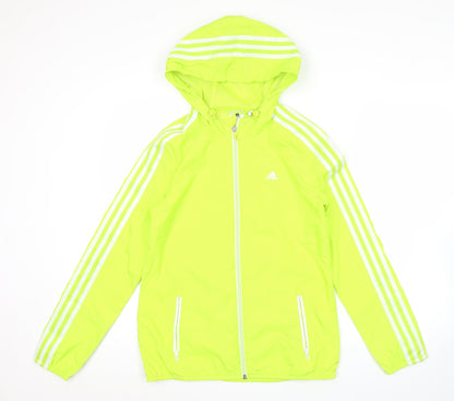 Adidas Womens Yellow Windbreaker Jacket UK 10 Hooded Lightweight