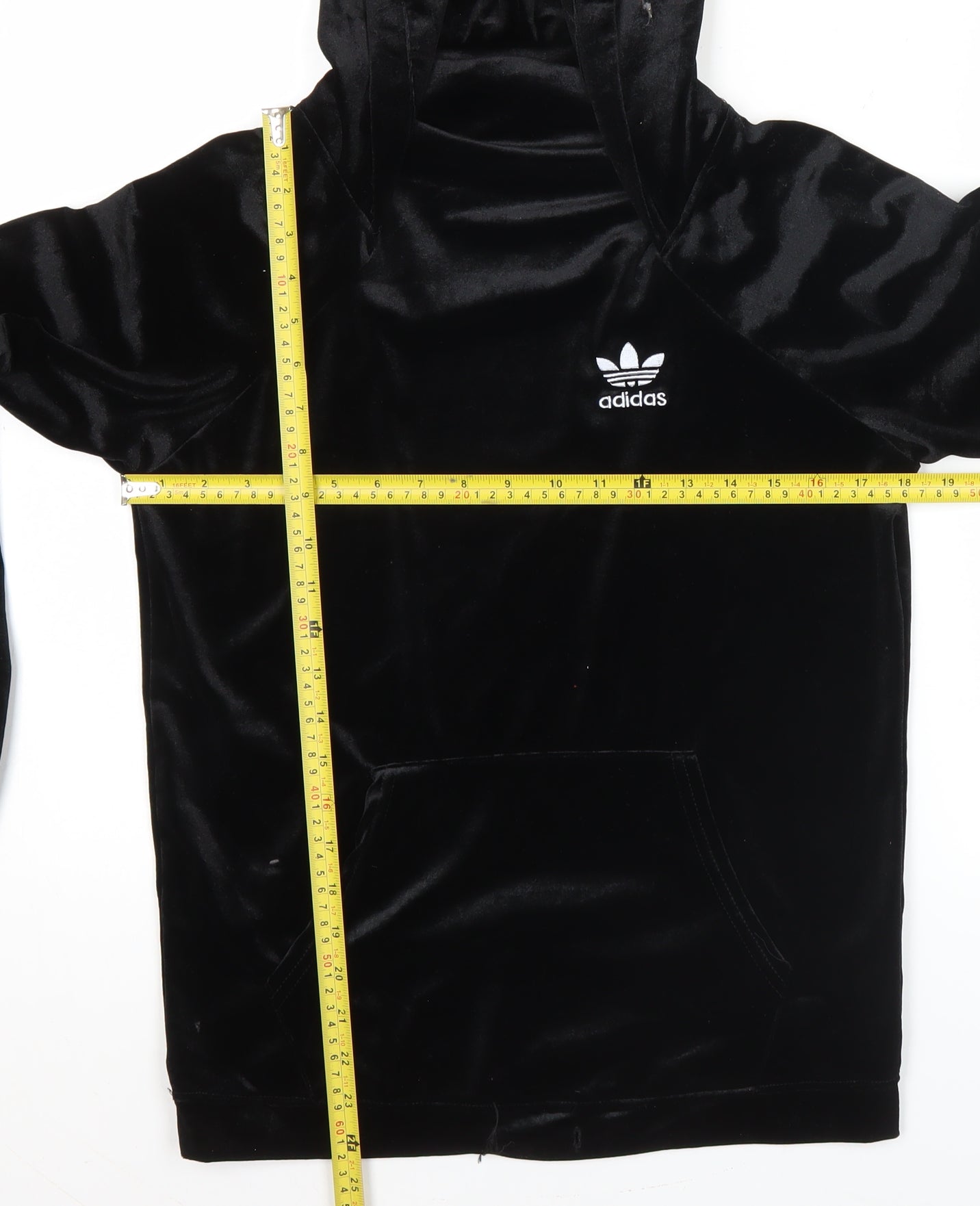 Adidas Womens Black Velour Hoodie UK 12 Pullover Logo Hooded Sweatshirt