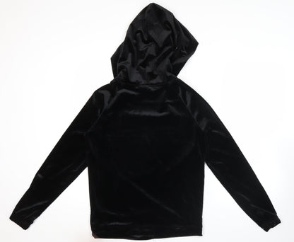 Adidas Womens Black Velour Hoodie UK 12 Pullover Logo Hooded Sweatshirt