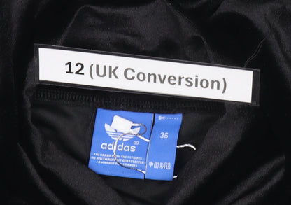 Adidas Womens Black Velour Hoodie UK 12 Pullover Logo Hooded Sweatshirt