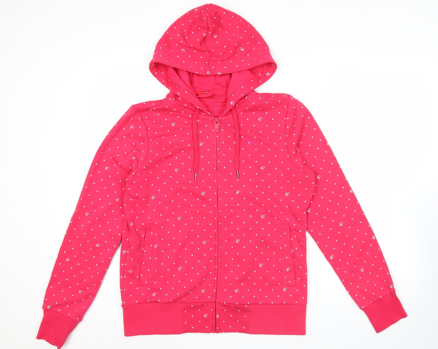 Puma Womens Pink Polka Dot Full Zip Hoodie XL Casual Sportswear