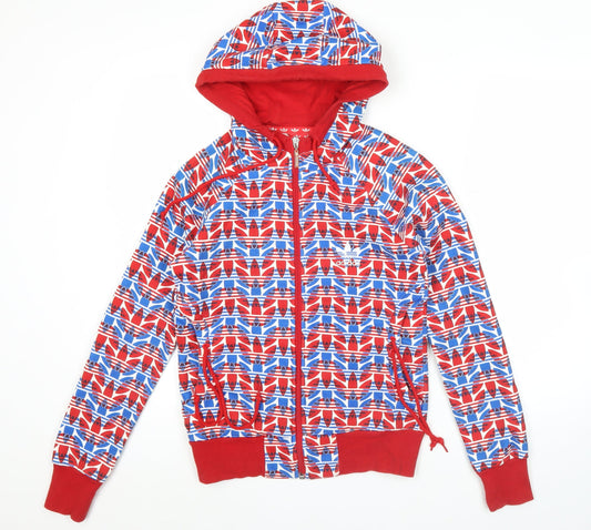 Adidas Womens Red Union Jack Zip Hoodie Size 10 UK Cotton Blend