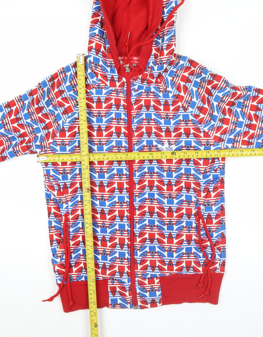Adidas Womens Red Union Jack Zip Hoodie Size 10 UK Cotton Blend