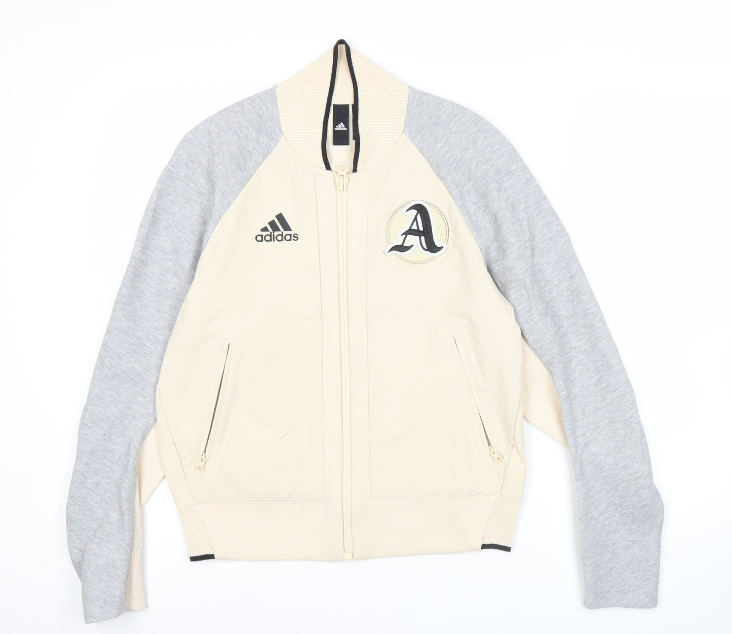 Adidas Womens Beige Varsity Jacket Size 10 Full Zip Sports Casual