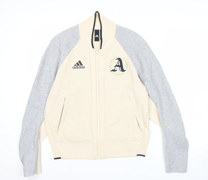 Adidas Womens Beige Varsity Jacket Size 10 Full Zip Sports Casual
