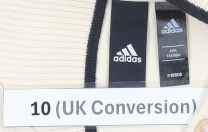 Adidas Womens Beige Varsity Jacket Size 10 Full Zip Sports Casual