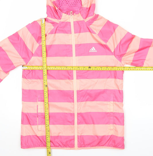 Adidas Women’s Pink Striped Windbreaker Jacket Size 10 UK Hooded