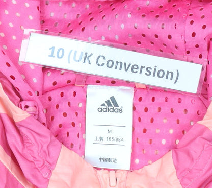 Adidas Women’s Pink Striped Windbreaker Jacket Size 10 UK Hooded
