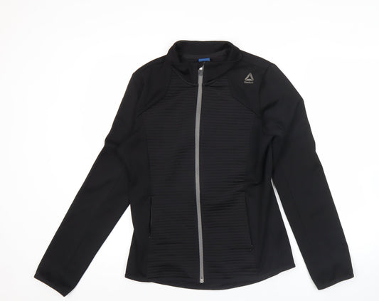 Reebok Womens Black Size 12 Track Jacket Slim Fit Full Zip