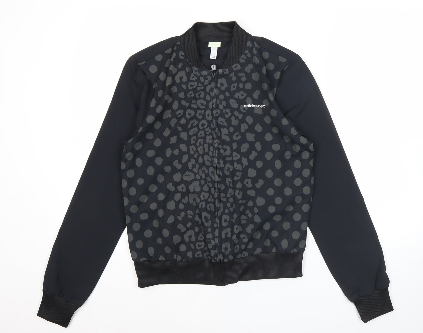 Adidas Women Black Size 8 Varsity Bomber Jacket Animal Print