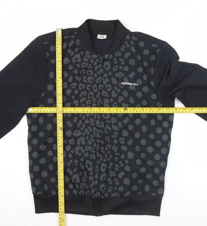 Adidas Women Black Size 8 Varsity Bomber Jacket Animal Print