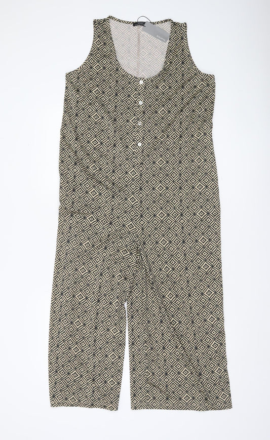 Parfois Women Beige Black Geometric Sleeveless Jumpsuit XS Wide-Leg