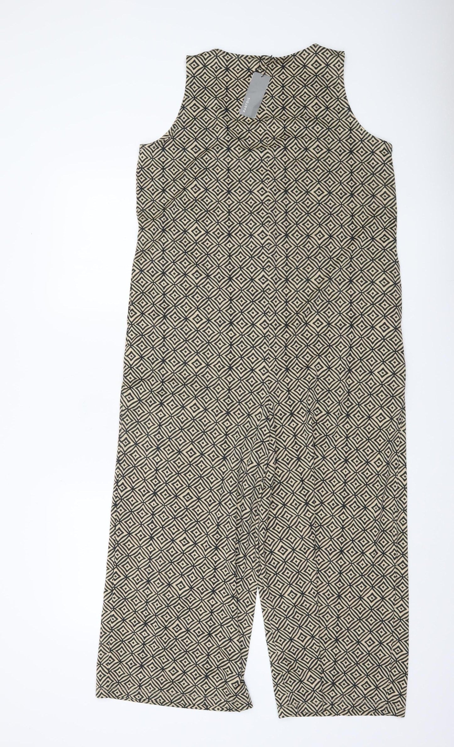 Parfois Women Beige Black Geometric Sleeveless Jumpsuit XS Wide-Leg