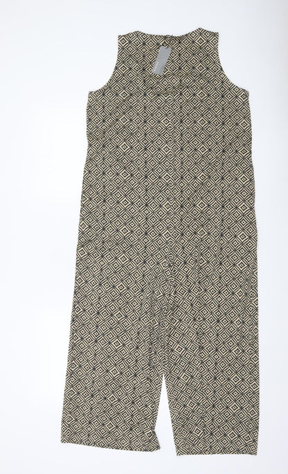 Parfois Women Beige Black Geometric Sleeveless Jumpsuit XS Wide-Leg