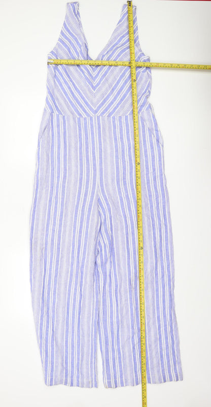Next Women’s Blue Striped Linen Blend Sleeveless Jumpsuit Size 10