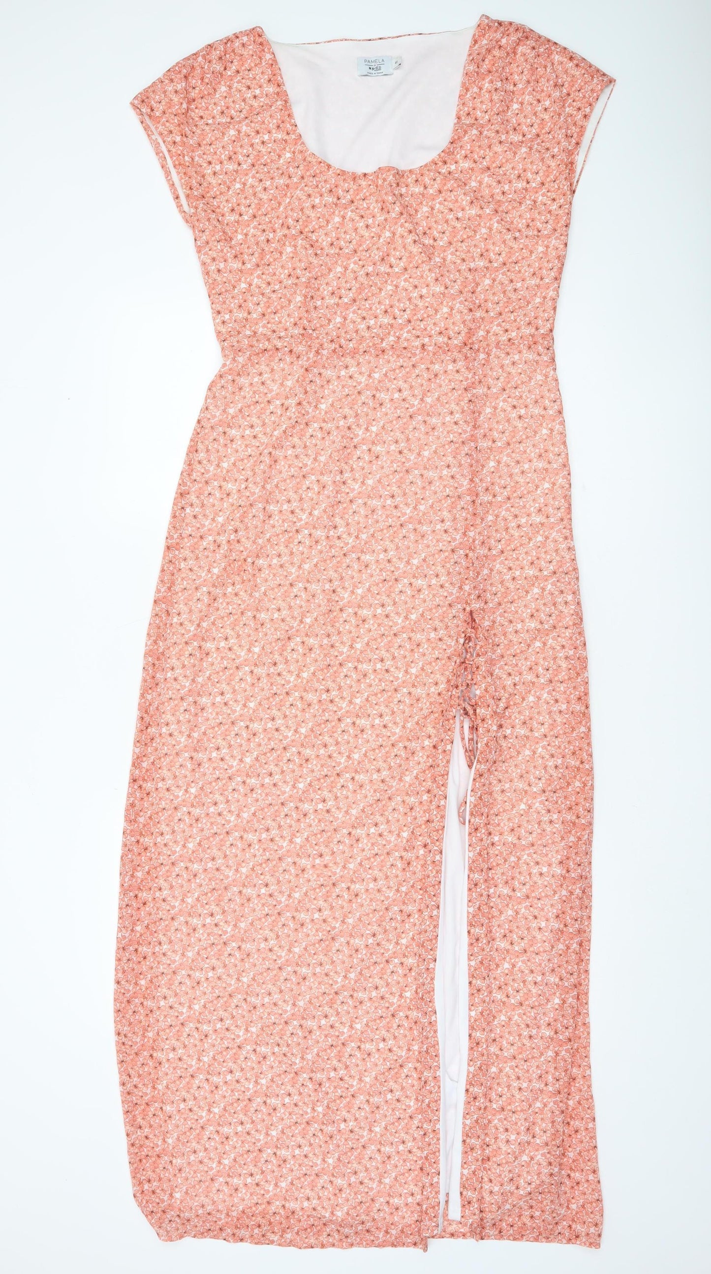 NA-KD Women’s Pink Floral Maxi Dress Size 12 Scoop Neck Lined