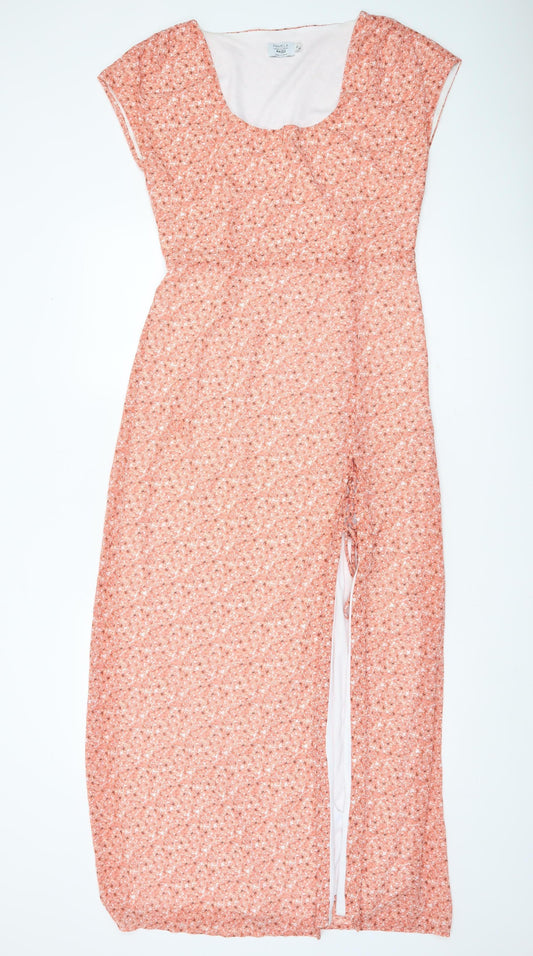 NA-KD Women’s Pink Floral Maxi Dress Size 12 Scoop Neck Lined