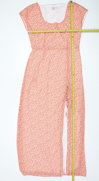 NA-KD Women’s Pink Floral Maxi Dress Size 12 Scoop Neck Lined
