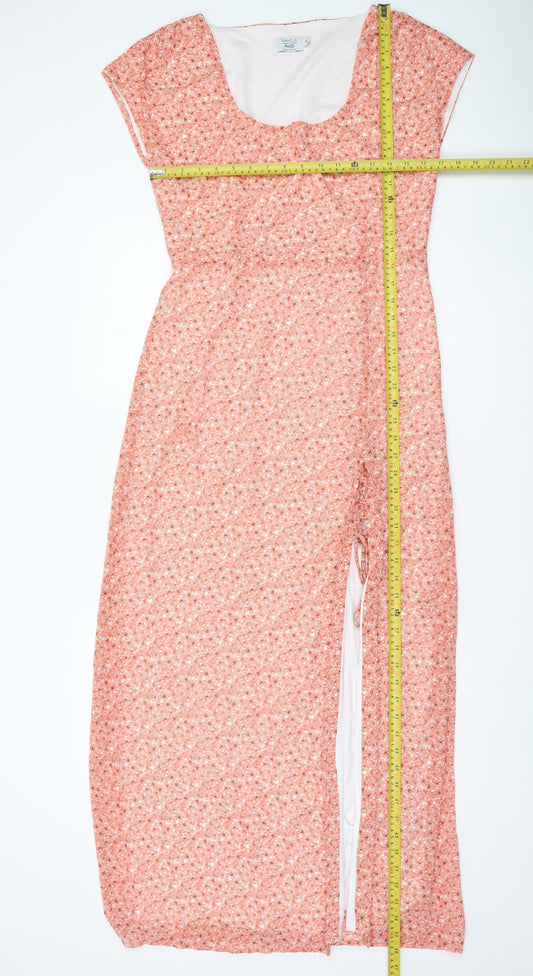 NA-KD Women’s Pink Floral Maxi Dress Size 12 Scoop Neck Lined