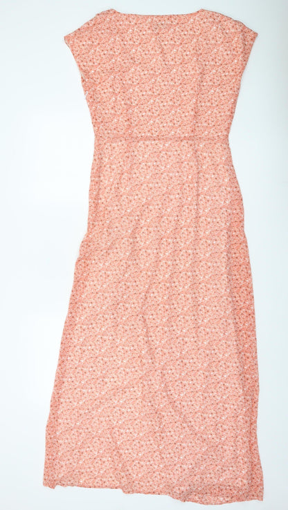 NA-KD Women’s Pink Floral Maxi Dress Size 12 Scoop Neck Lined