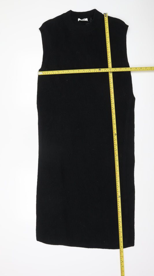 H&M Women’s Black Knit Shift Dress Size 8 Sleeveless Winter