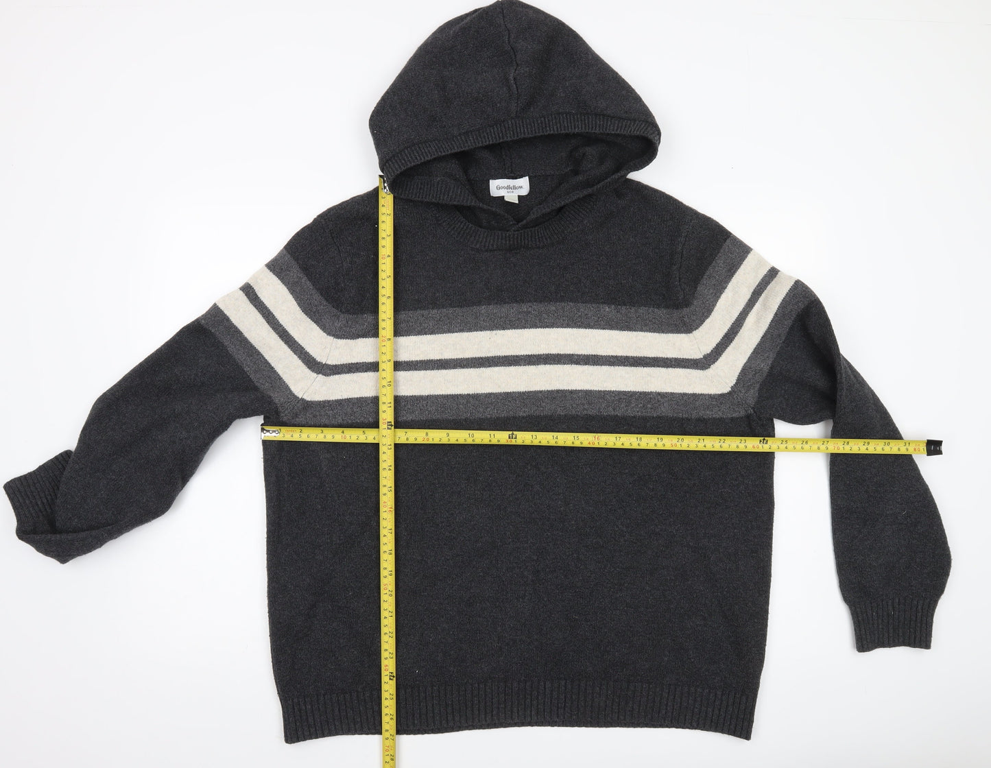 Goodfellow & Co Men’s Grey XL Hooded Pullover Striped Jumper