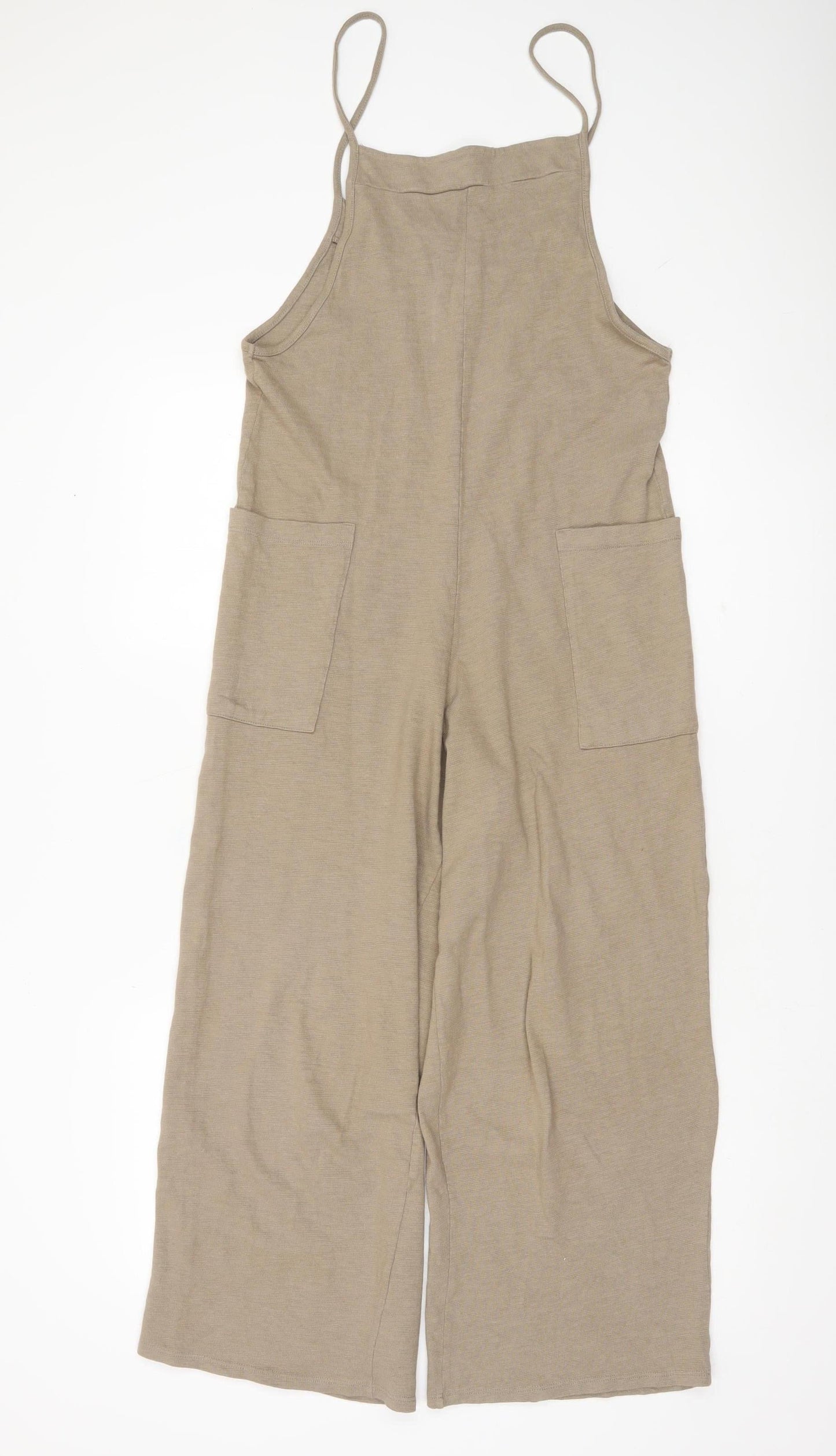 Pull & Bear Women’s Beige XS Wide-Leg Cotton Strappy Jumpsuit