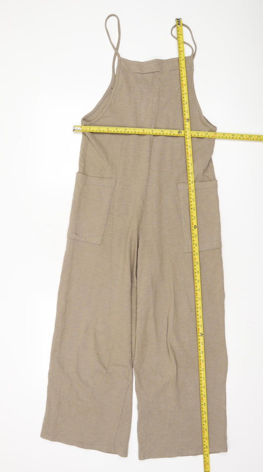 Pull & Bear Women’s Beige XS Wide-Leg Cotton Strappy Jumpsuit