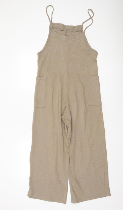 Pull & Bear Women’s Beige XS Wide-Leg Cotton Strappy Jumpsuit
