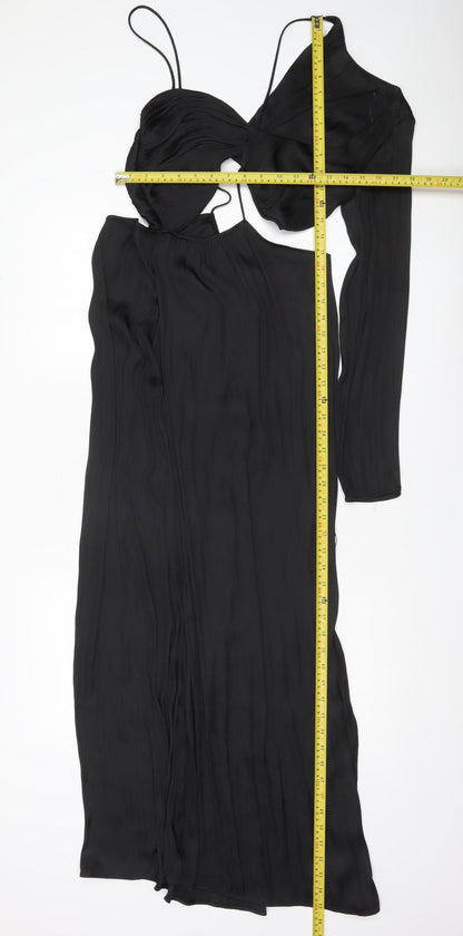 Zara Women Black One Shoulder Cut Out Midi Bodycon Dress Size 14