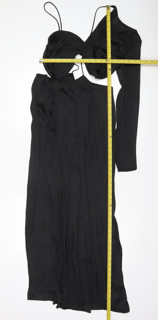 Zara Women Black One Shoulder Cut Out Midi Bodycon Dress Size 14
