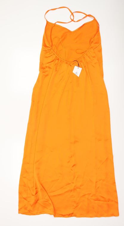Stradivarius Women’s Orange Size 12 Slip Midi Dress Summer Party