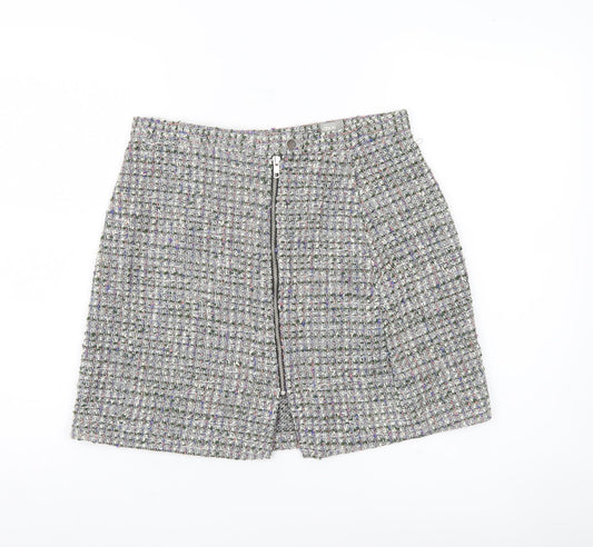 ASOS Women Grey Short Tweed Pencil Skirt Size 12 Zip Detail