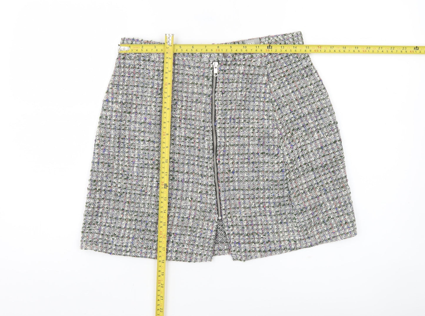 ASOS Women Grey Short Tweed Pencil Skirt Size 12 Zip Detail