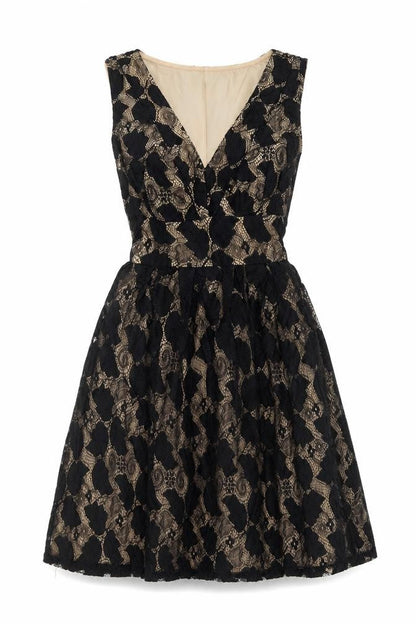 Yumi Women’s Black Beige Lace A-Line Cocktail Dress Size 10