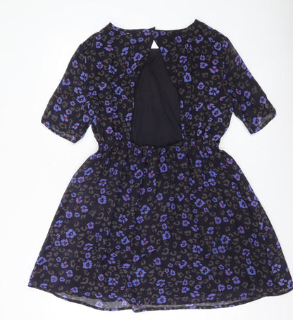 Pins and Needles Women’s Black Skater Dress M Short Sleeve Animal Print