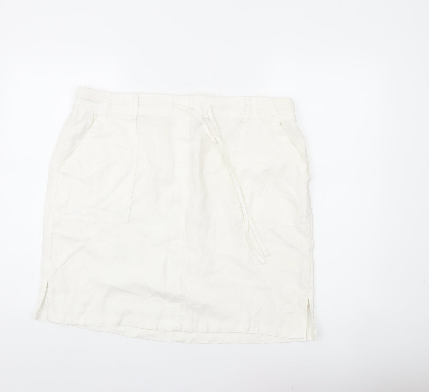 Marks and Spencer Womens White Linen Blend Skirt Size 18 Knee Length