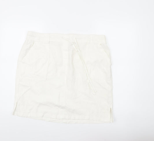 Marks and Spencer Womens White Linen Blend Skirt Size 18 Knee Length