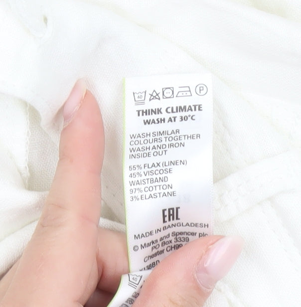 Marks and Spencer Womens White Linen Blend Skirt Size 18 Knee Length