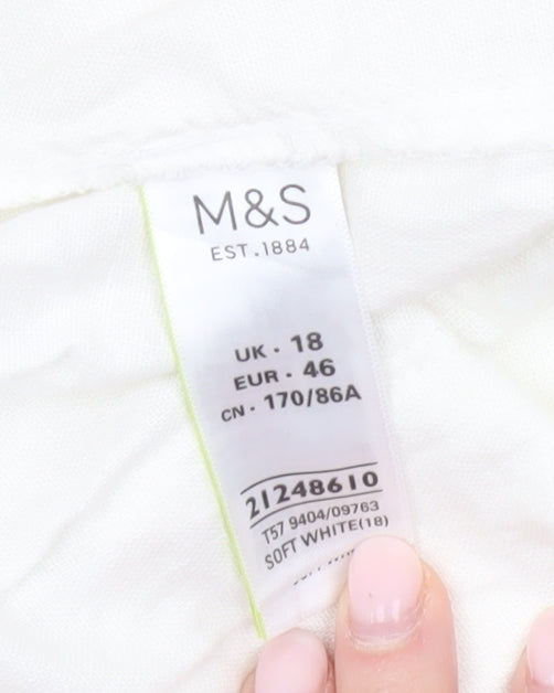 Marks and Spencer Womens White Linen Blend Skirt Size 18 Knee Length