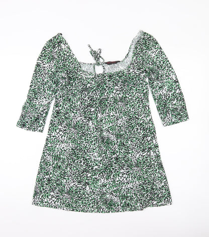 Miss Selfridge Womens Green Animal Print Tunic Blouse Size 10