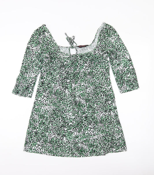Miss Selfridge Womens Green Animal Print Tunic Blouse Size 10