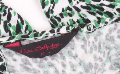 Miss Selfridge Womens Green Animal Print Tunic Blouse Size 10