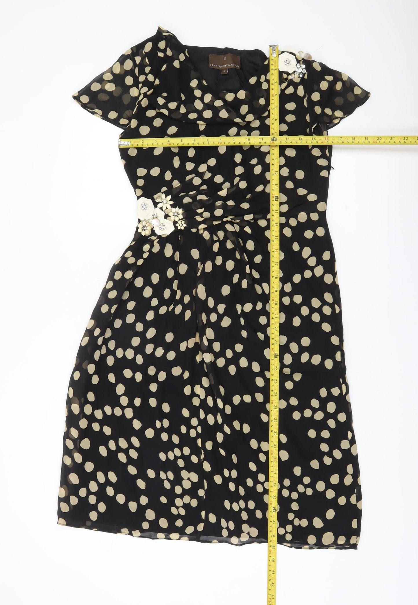 Fenn Wright Manson Women’s Black Polka Dot Silk Sheath Dress Size 10