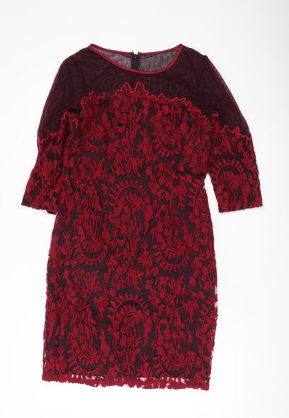 Adrianna Papell Women’s Red Lace Floral Sheath Cocktail Dress UK 14