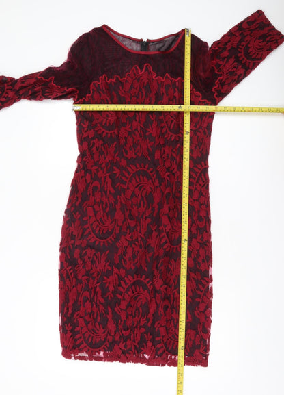 Adrianna Papell Women’s Red Lace Floral Sheath Cocktail Dress UK 14
