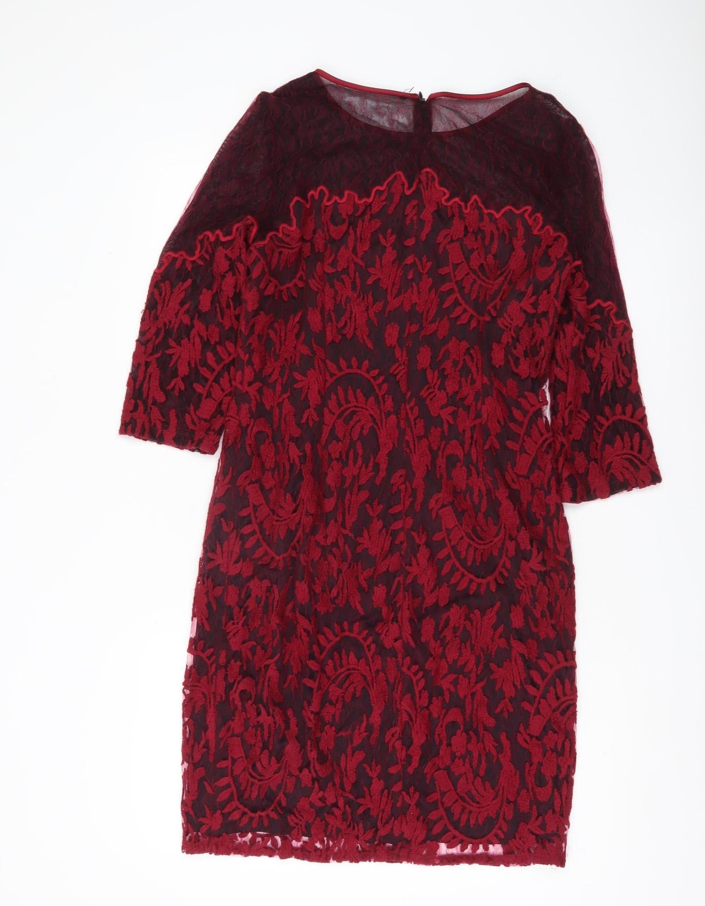 Adrianna Papell Women’s Red Lace Floral Sheath Cocktail Dress UK 14