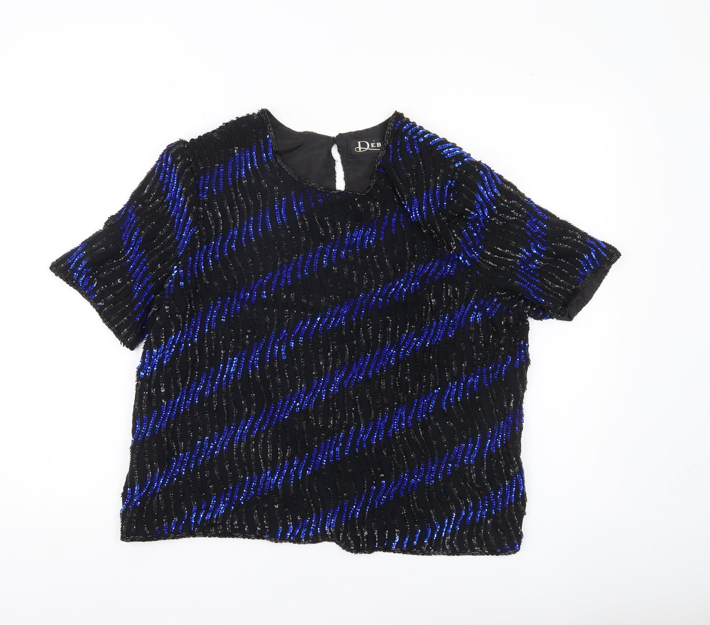 Debenhams Début Women Black Blue Sequin Tunic Blouse Size 16