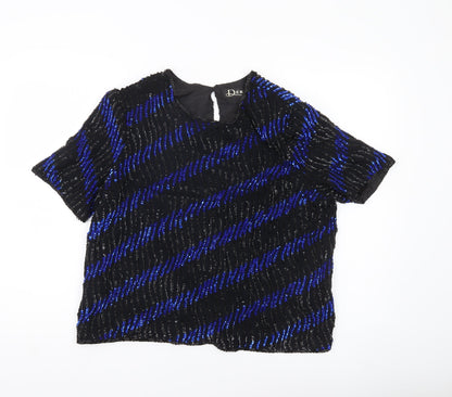 Debenhams Début Women Black Blue Sequin Tunic Blouse Size 16