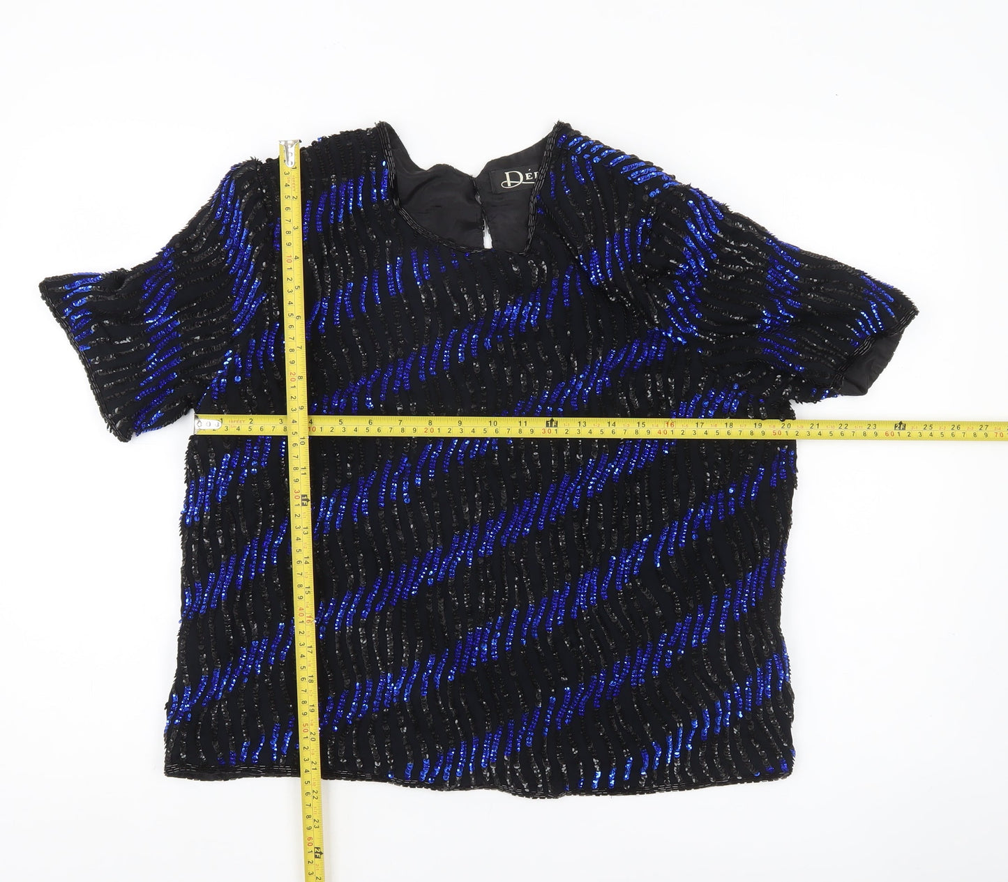Debenhams Début Women Black Blue Sequin Tunic Blouse Size 16